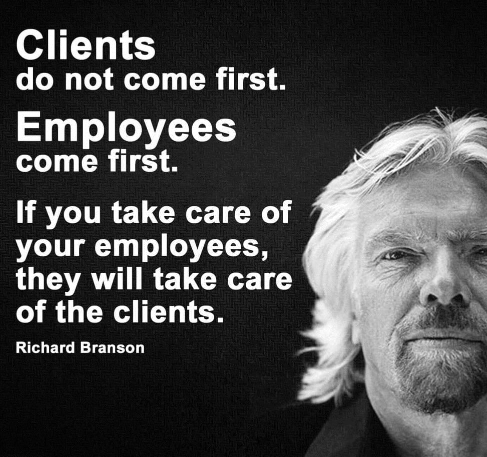 Image of Sir Richard Branson and inspirational quote to make your workforce feel more valued add yoga & pilates in the workplace