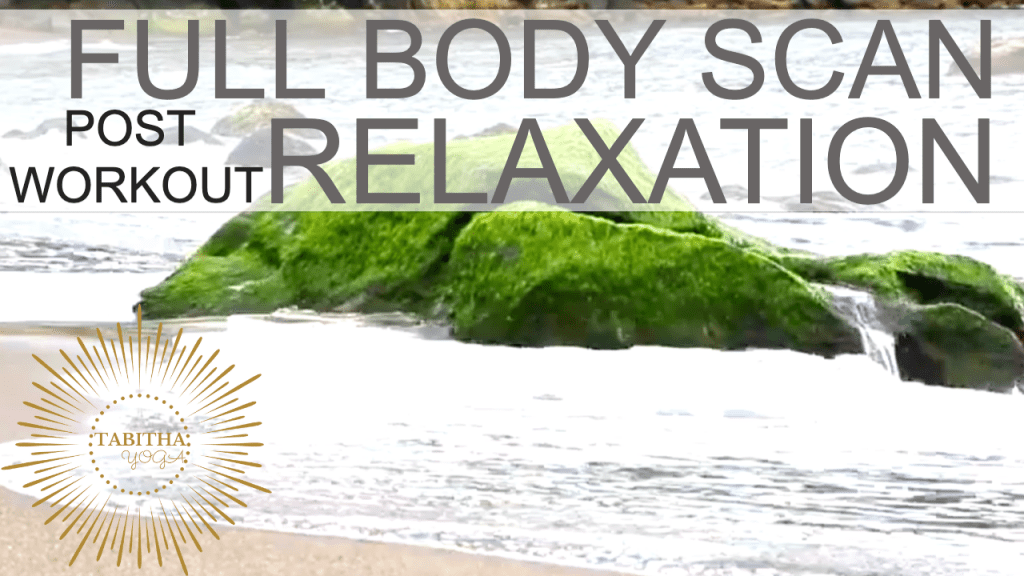 waves rolling onto a rocky beach cover image of Tabitha Yoga full body scan relaxation video class