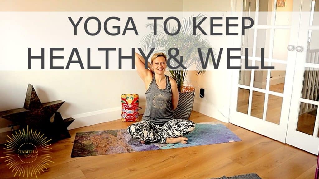 Tabitha Yoga sitting in a stretch pose cover image for Yoga To Keep Healthy And Well video class