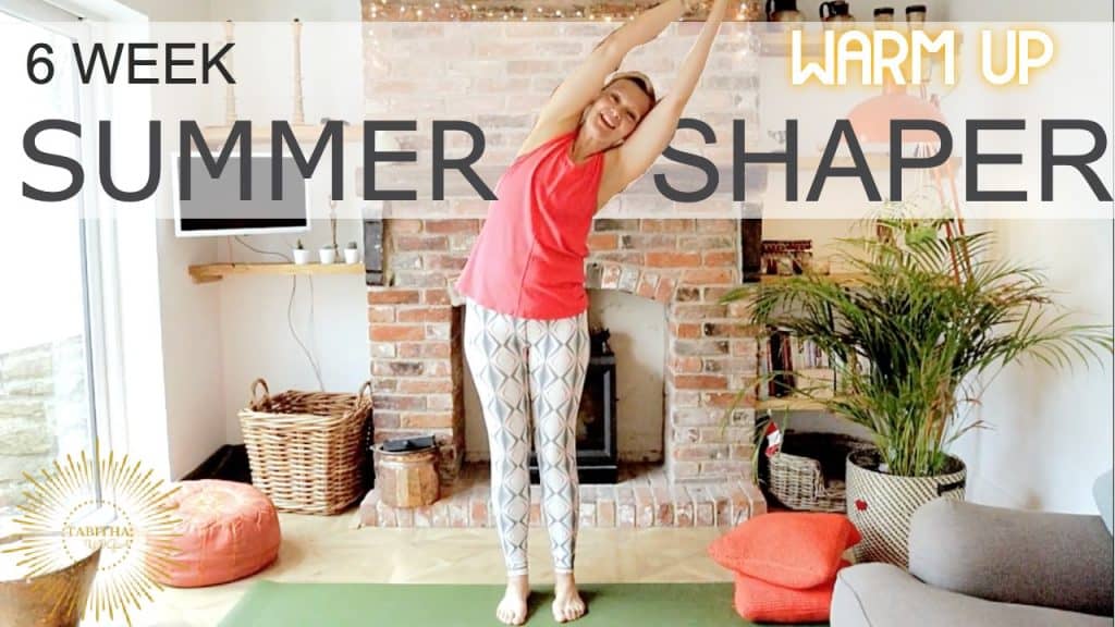 6 week summer shaper cover image showing tabitha yoga stretching